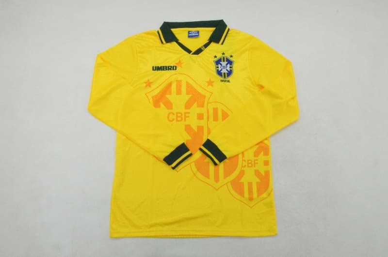 Thailand Quality(AAA) 1994 Brazil Home Retro Long Sleeve Soccer Jersey Thailand Quality(AAA) 1994 Brazil Home Retro Long Sleeve Soccer Jersey