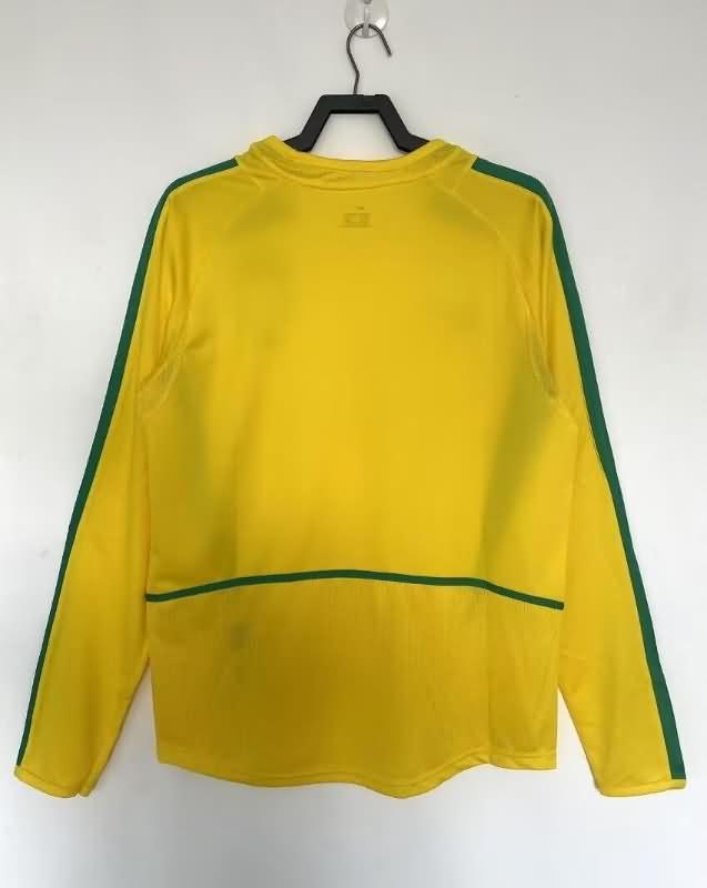 Thailand Quality(AAA) 2002 Brazil Home Long Sleeve Retro Soccer Jersey