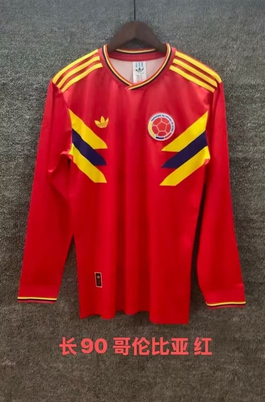 Thailand Quality(AAA) 1990 Colombia Away Retro Long Sleeve Soccer Jersey Thailand Quality(AAA) 1990 Colombia Away Retro Long Sleeve Soccer Jersey
