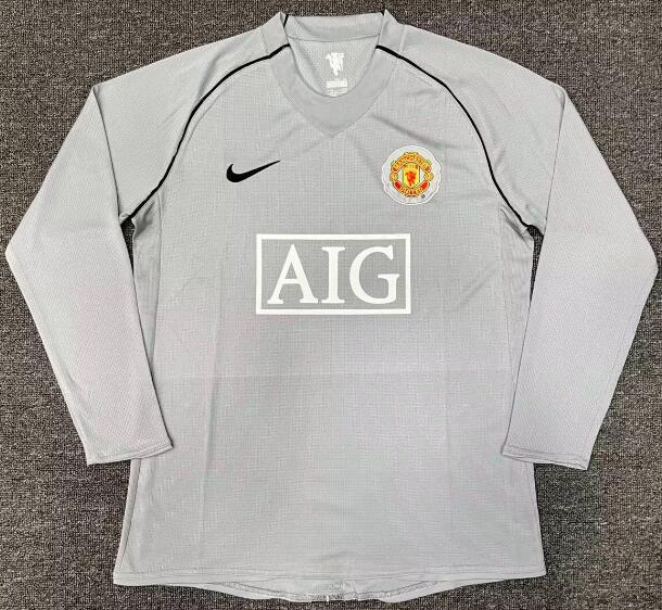 Thailand Quality(AAA) 2007/08 Manchester United Goalkeeper Grey LS Retro Soccer Jersey
