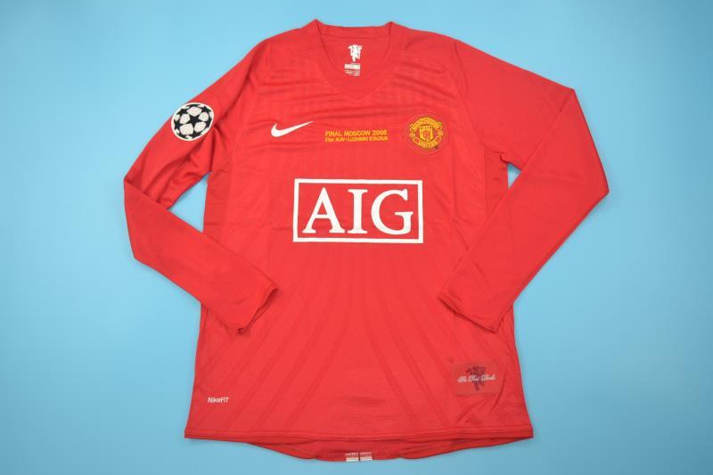 Thailand Quality(AAA) 2008 Manchester United Home UCL Final Retro Soccer Jersey(L/S)