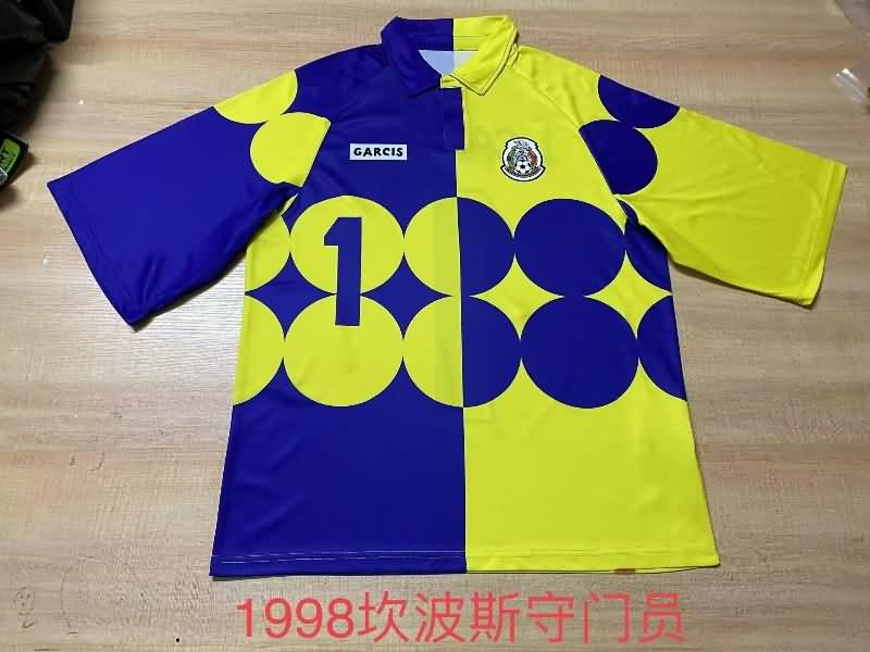 Thailand Quality(AAA) 1998 Mexico Goalkeeper Yellow Blue Retro Soccer Jersey