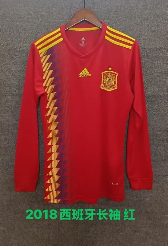 Thailand Quality(AAA) 2018 Spain Home Long Sleeve Retro Soccer Jersey Thailand Quality(AAA) 2018 Spain Home Long Sleeve Retro Soccer Jersey