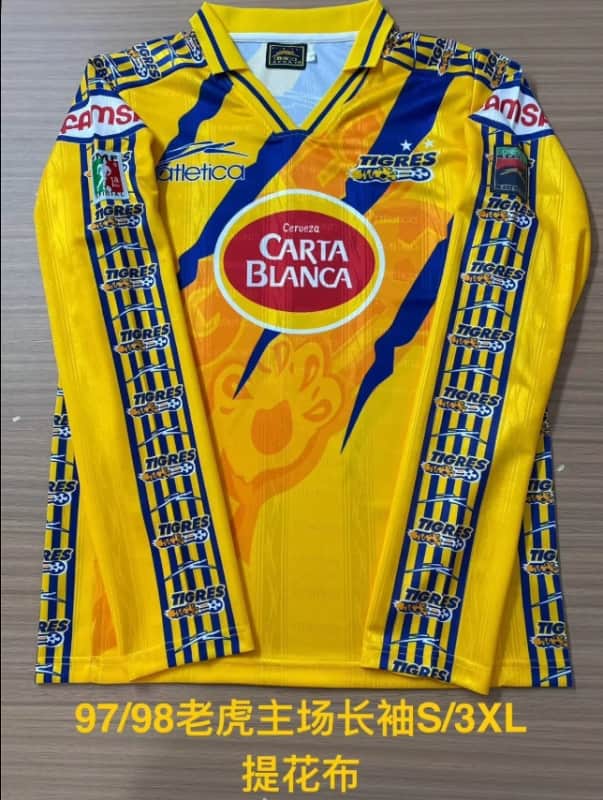 Thailand Quality(AAA) 1997/98 Tigres UANL Home Retro Long Sleeve Soccer Jersey Thailand Quality(AAA) 1997/98 Tigres UANL Home Retro Long Sleeve Soccer Jersey