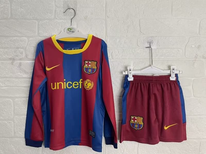 2010/11 Barcelona Home Long Sleeve Kids Soccer Jersey And Shorts