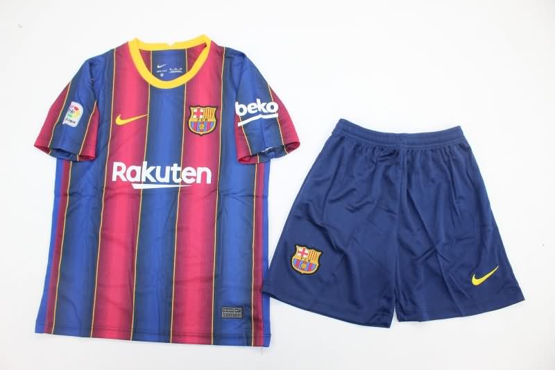 2020/21 Barcelona Home Kids Soccer Jersey And Shorts